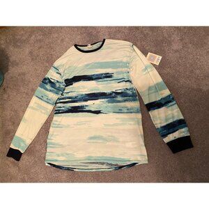 NWT Lularoe Long Sleeve Shirt Blue & White Abstract Print Medium